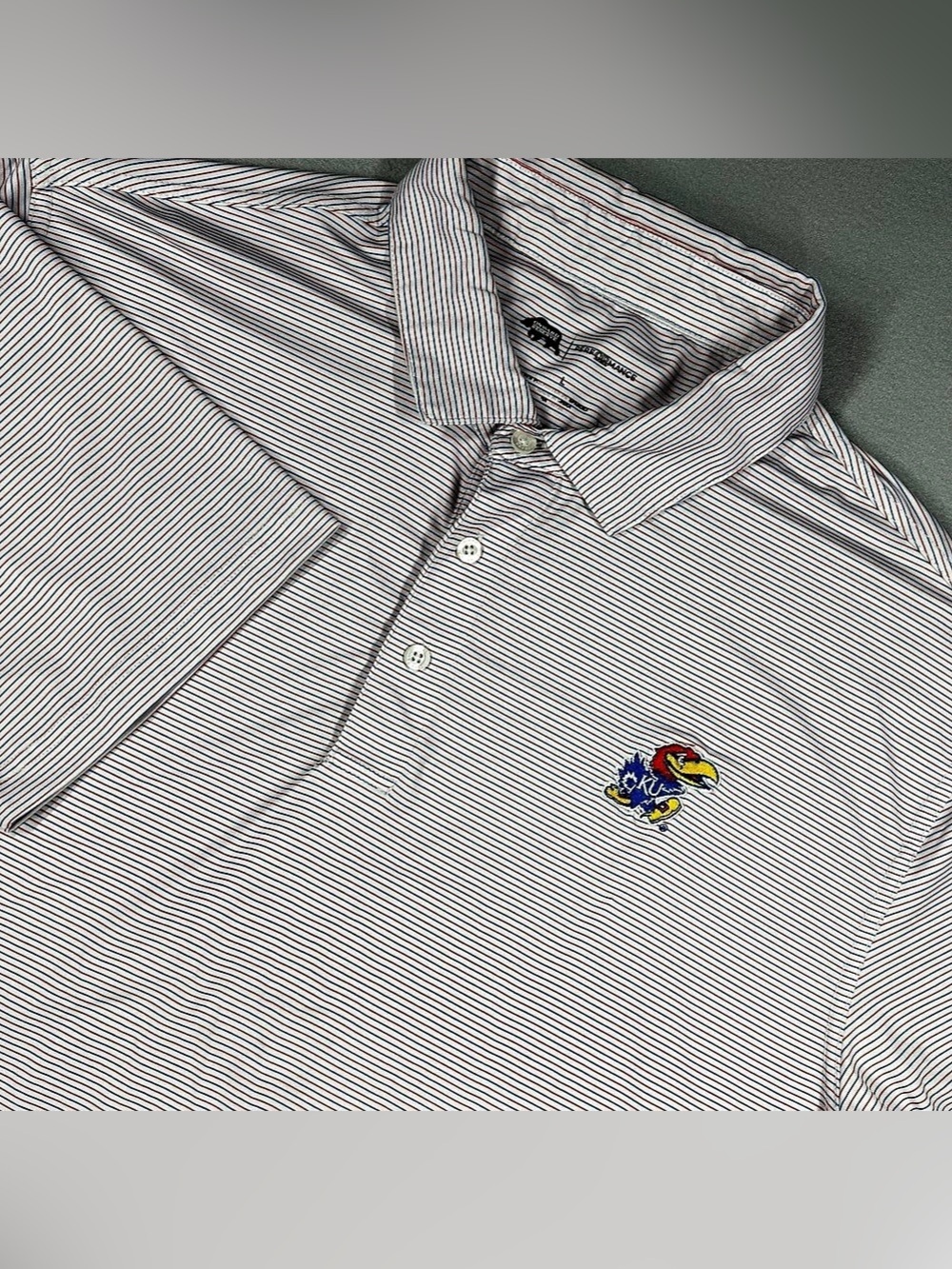 Onward Reserve Men Kansas Jayhawks Performance Polo Shirt Red Blue Striped Large